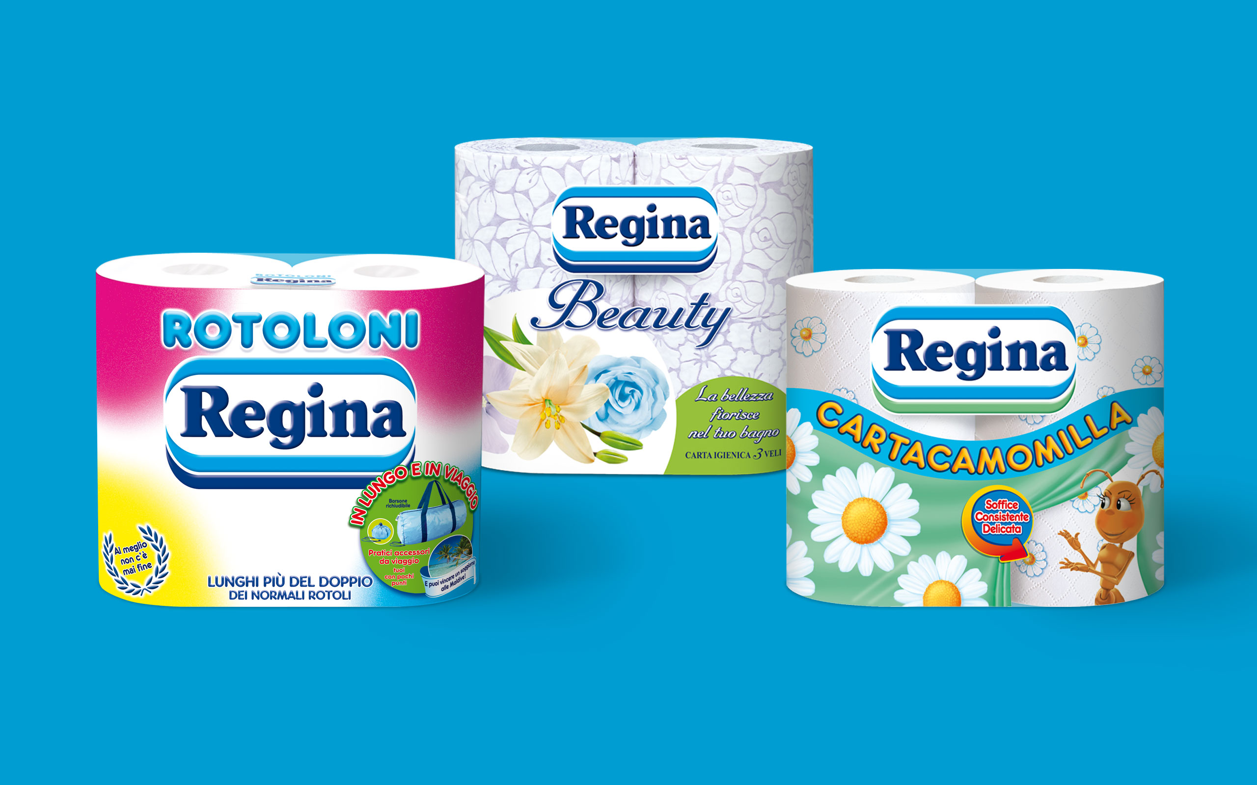 Packaging carta igienica rotoloni beauty cartacamomilla regina